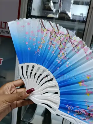 Blue and White Flowered Folding Ladies Hand Fans