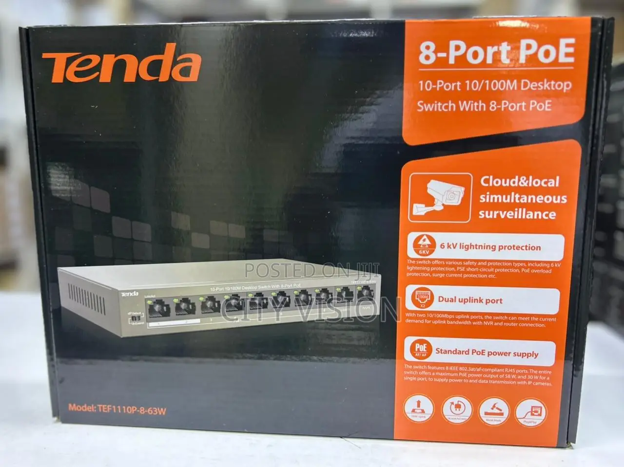 Tenda Tef1110p-8-63w 8-Port 10/100mbps + 2 Gigabit Desktop With 8 Poe