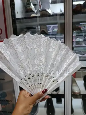 White and Gold Folding Ladies Hand Fans