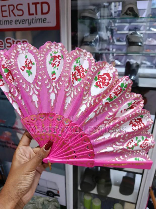 Pink Flowered Folding Ladies Hand Fans - thumbnail 2