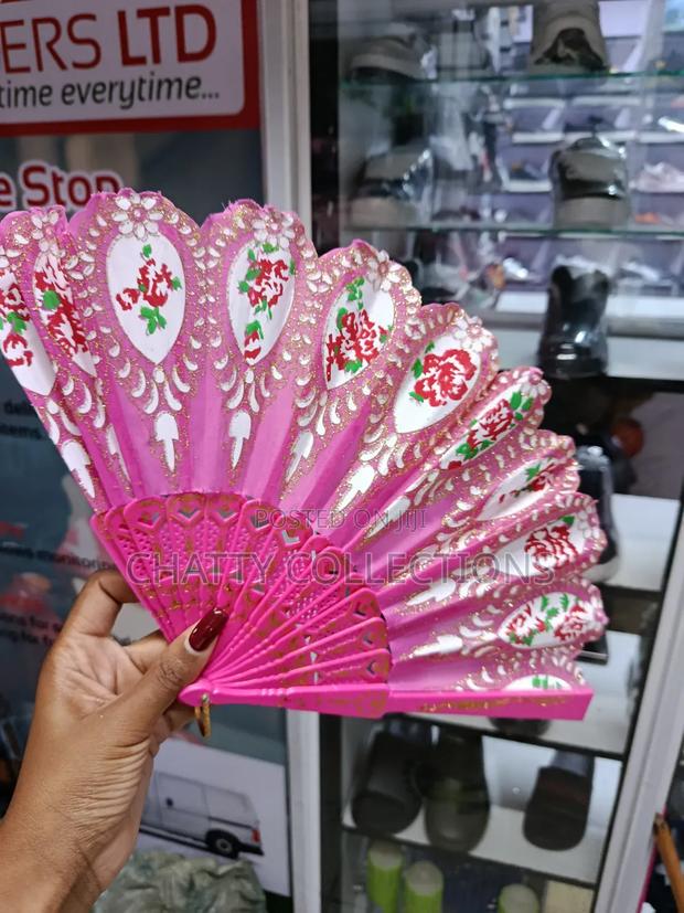 Pink Flowered Folding Ladies Hand Fans - thumbnail 3