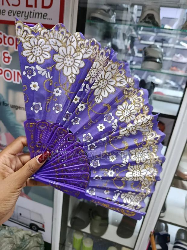 Purple and Gold Flowered Folding Ladies Hand Fans