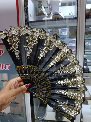 Black and Gold Flowered Folding Ladies Hand Fans