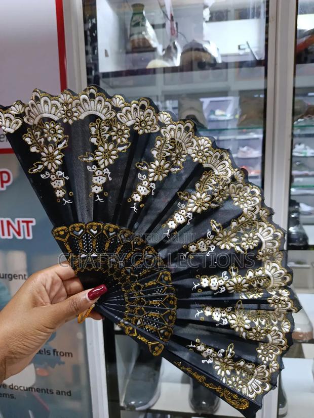 Black and Gold Flowered Folding Ladies Hand Fans