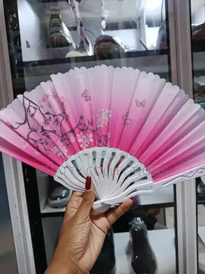 Pink and White Flowered Folding Ladies Hand Fans