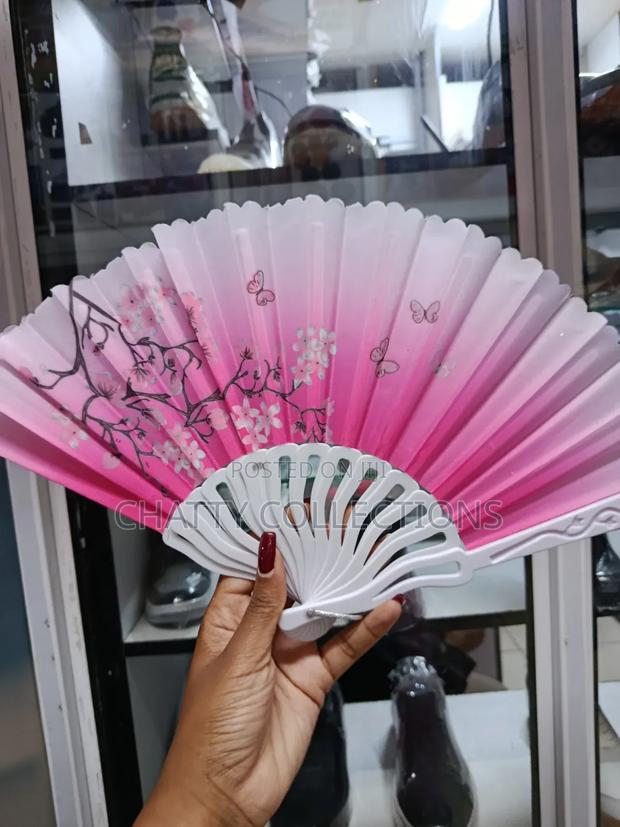 Pink and White Flowered Folding Ladies Hand Fans