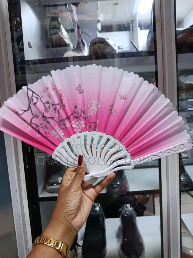 Pink and White Flowered Folding Ladies Hand Fans - thumbnail 3