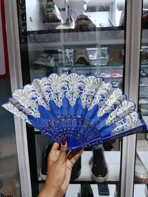 Blue and Gold Flowered Folding Ladies Hand Fans