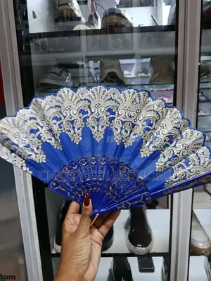 Blue and Gold Flowered Folding Ladies Hand Fans