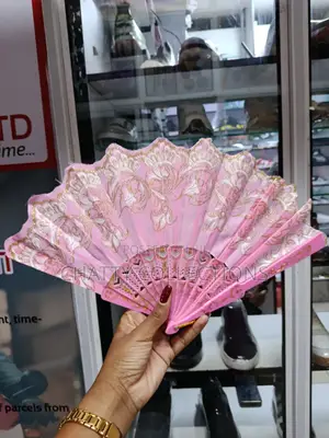 Pink and Gold Flowered Folding Ladies Hand Fans