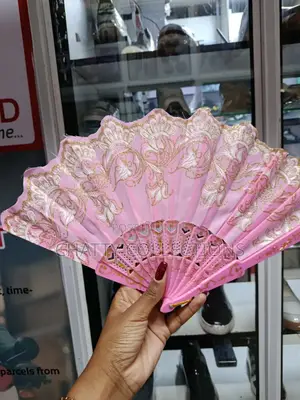 Pink and Gold Flowered Folding Ladies Hand Fans