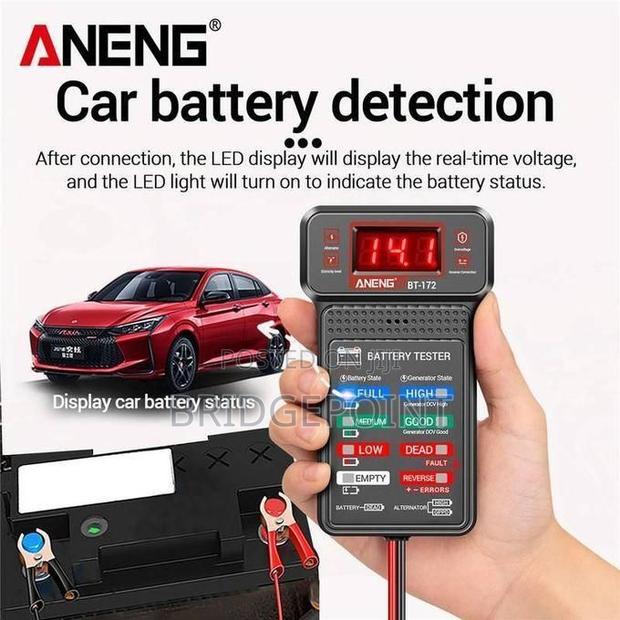 12V Car Battery Tester With LED Indicator + Alligator Clips