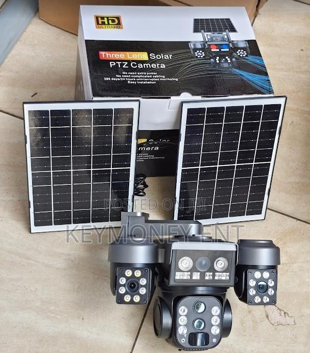 Dual Lens Dual Panel V380 Three Lens 4g Solar Camera With Strobe Light - main view