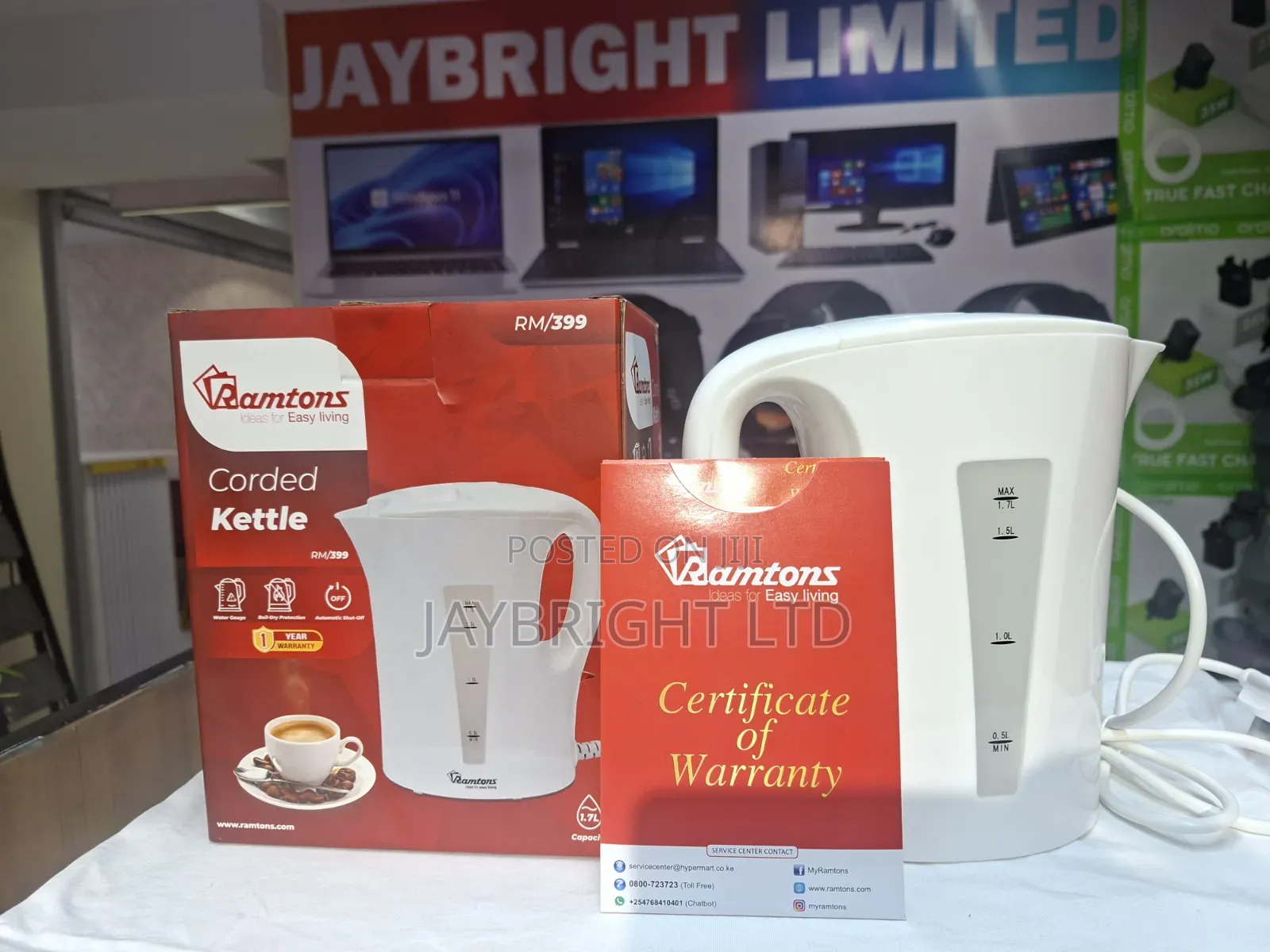 Corded Electric Kettle 1.7 Liters White- Rm/399