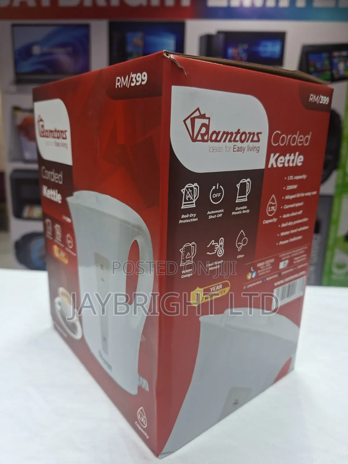 Corded Electric Kettle 1.7 Liters White- Rm/399