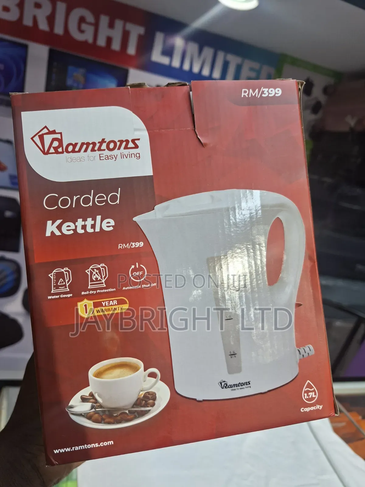 Corded Electric Kettle 1.7 Liters White- Rm/399
