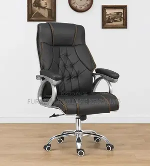 Office Chair; Black Leather High Back Office Chair