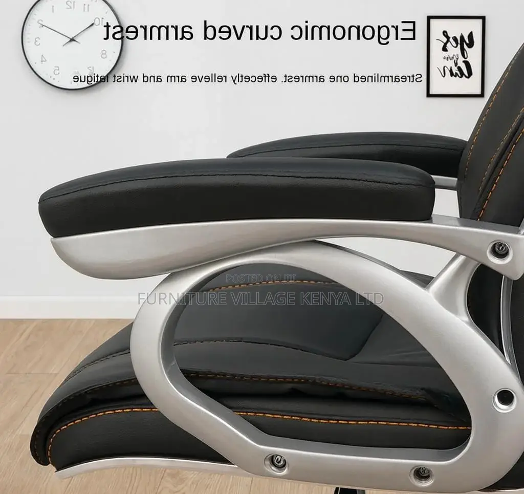 Office Chair; Black Leather High Back Office Chair