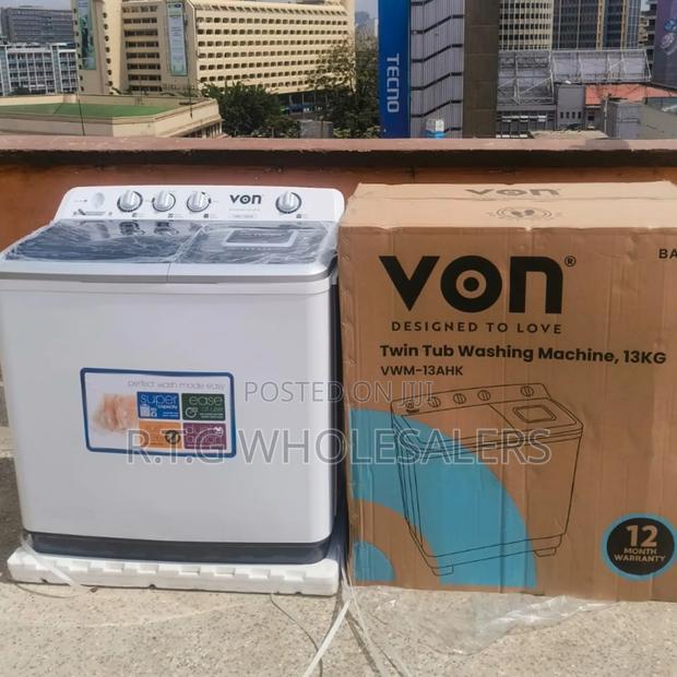 Von 13kg Semi Automatic Twin Tub Washer (White)