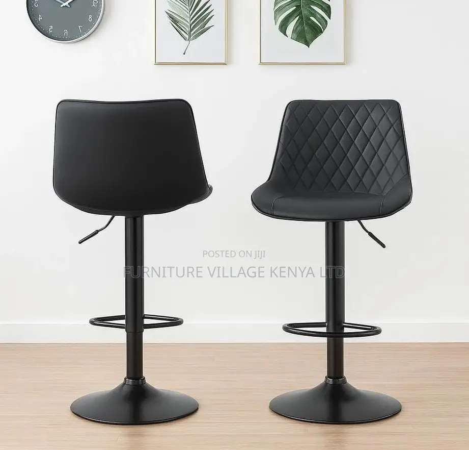 Barstool;Black Leather High Stool With Backrest (Adjustable)