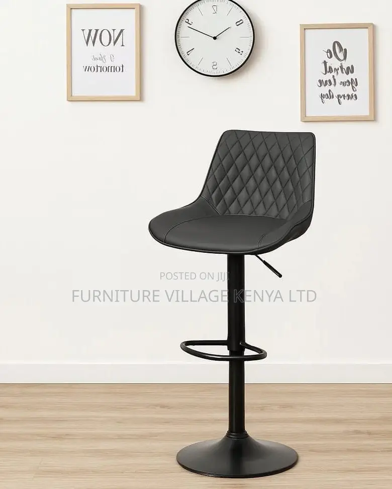 Barstool;Black Leather High Stool With Backrest (Adjustable)