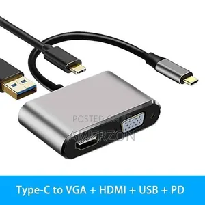 Usb C to Hdmi Vga Adapter, 4-in-1 Usb C Hub With Usb 3.0