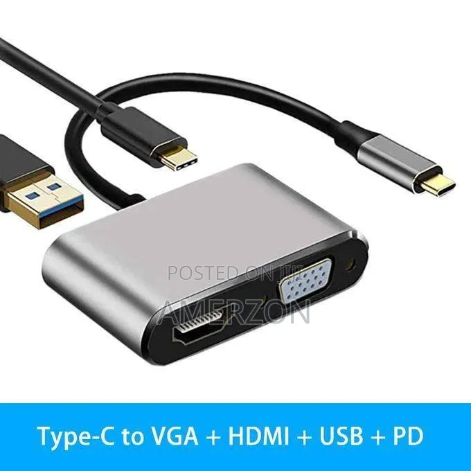 Usb C to Hdmi Vga Adapter, 4-in-1 Usb C Hub With Usb 3.0