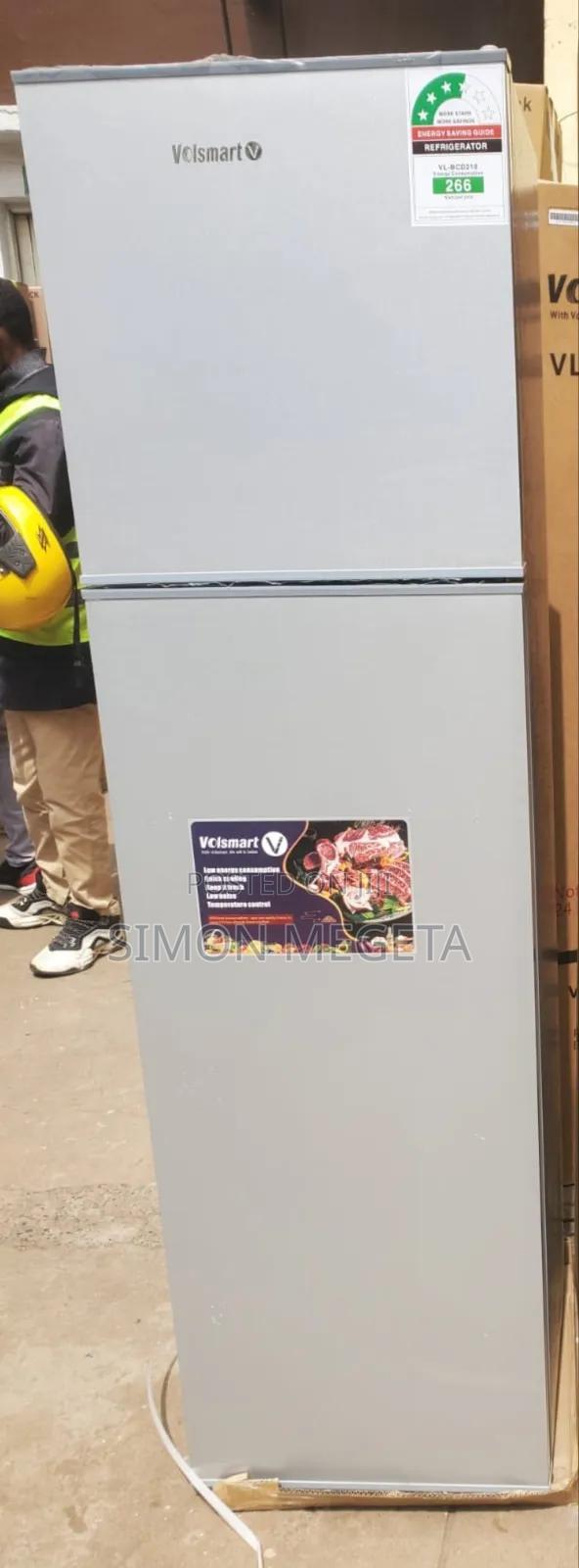 Silver Volsmart 210l Double-Door Refrigerator at an Affordable Price.