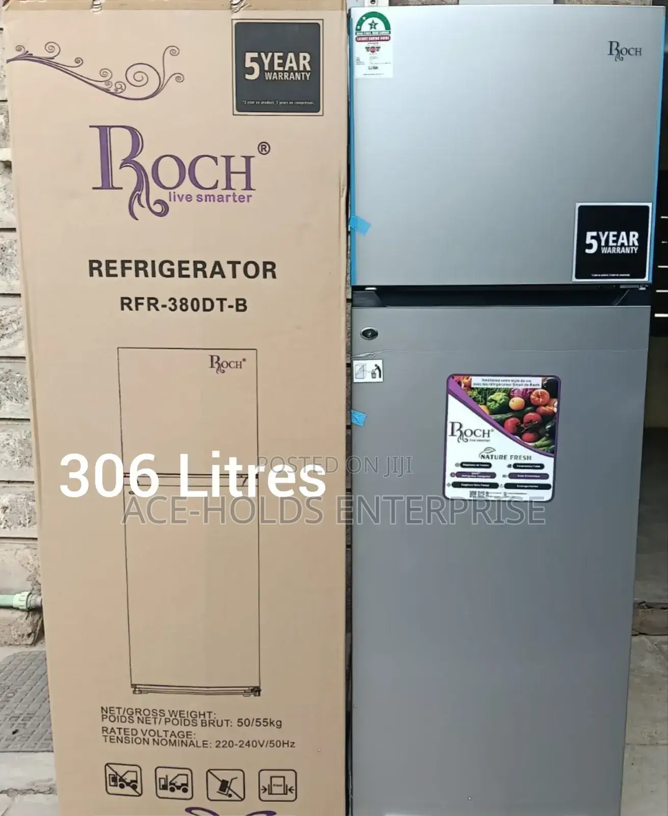 Roch RFR-380-Dt-B 2 Door (306 Litres ) - Top Freezer Fridge