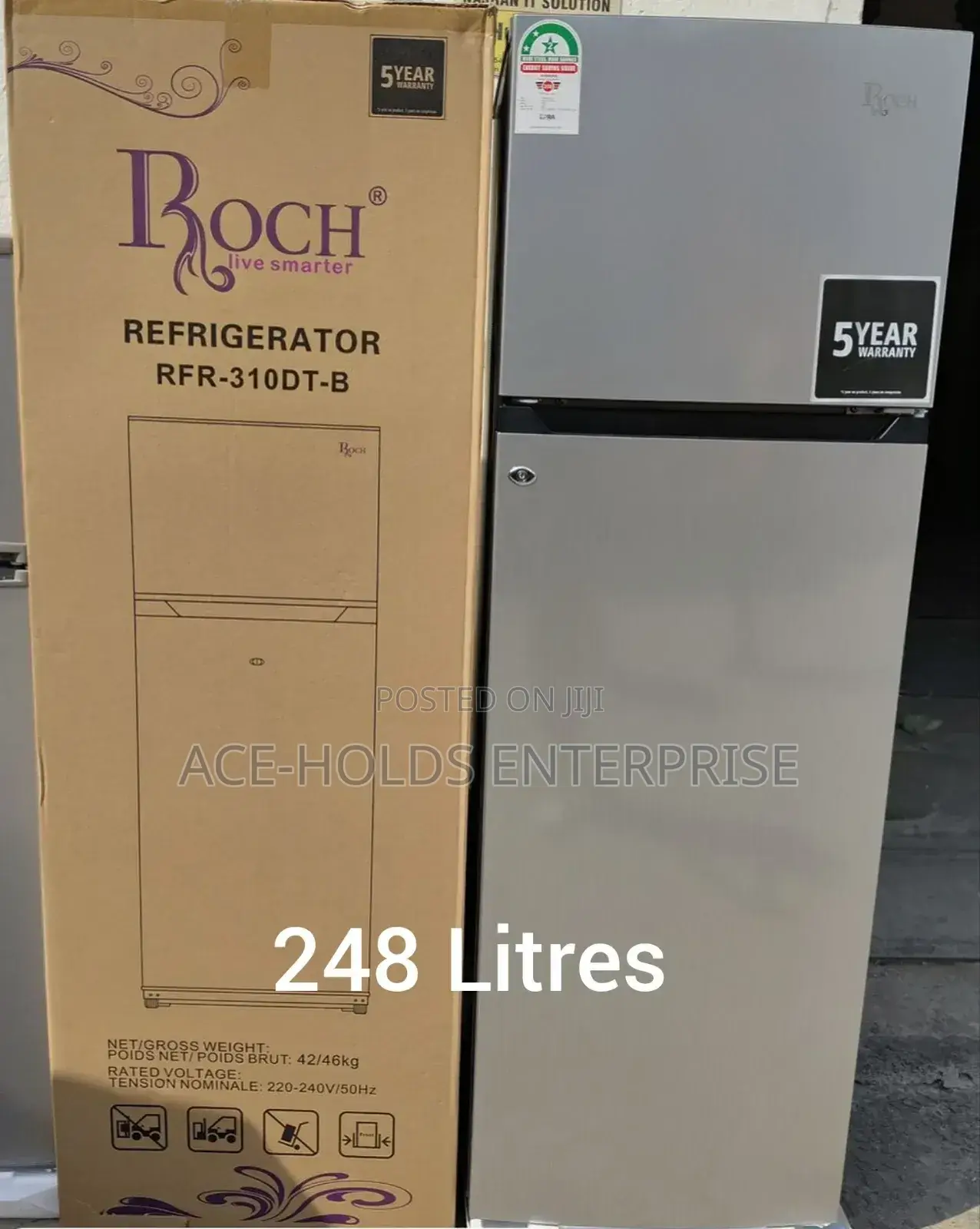 Roch 248 Litres RFR-310dt-B Double Door Fridge (Silver)