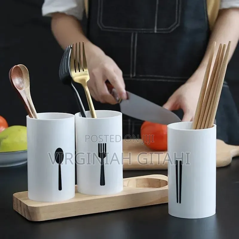 *3pc Cutlery Organizer With Oak Base