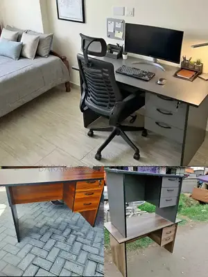 Brown and Black Headrest Office Chair and Study Desk KGL