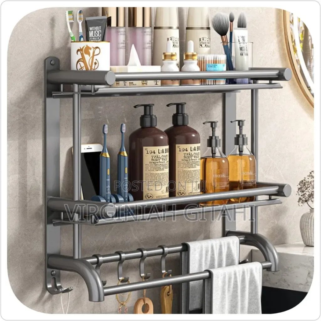 *Double Layer Bathroom Rack With Hooks