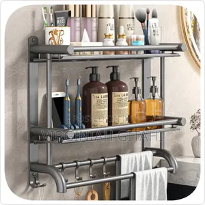 *Double Layer Bathroom Rack With Hooks