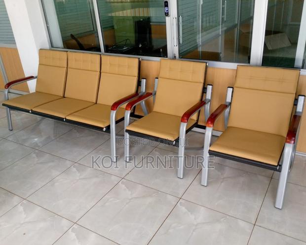 5-Seater Upholstered Waiting Bench | Tan With Metal Frame