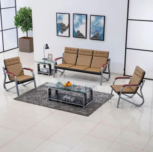 5-Seater Upholstered Waiting Bench | Tan With Metal Frame - thumbnail 6