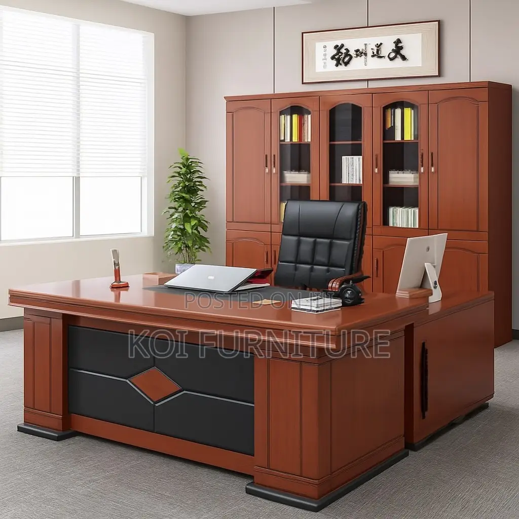 Office Desk : 2.0m Executive Office Desk With a Mahogany Finish