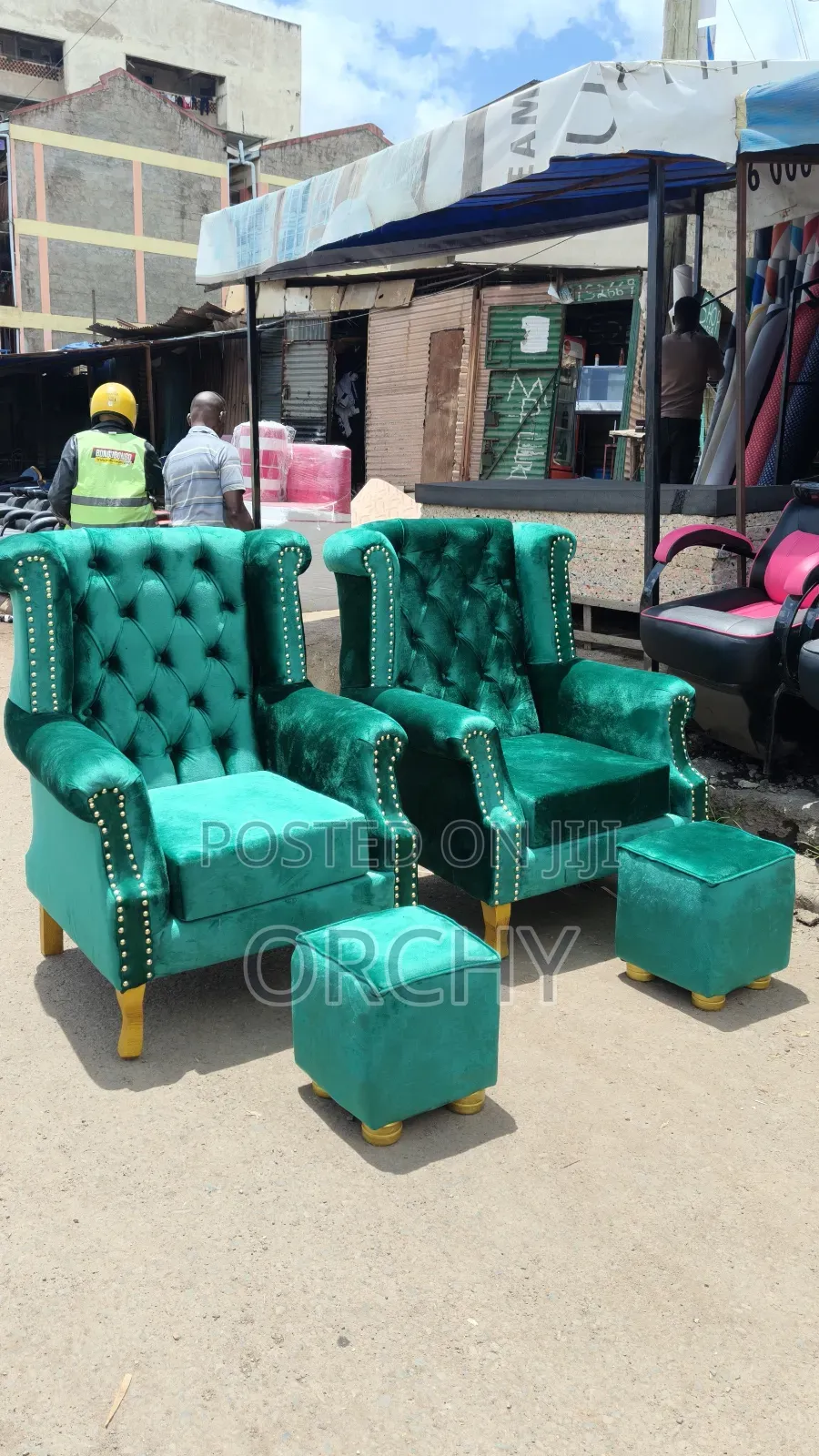 2 Green Pedicure Seats Plus Stools