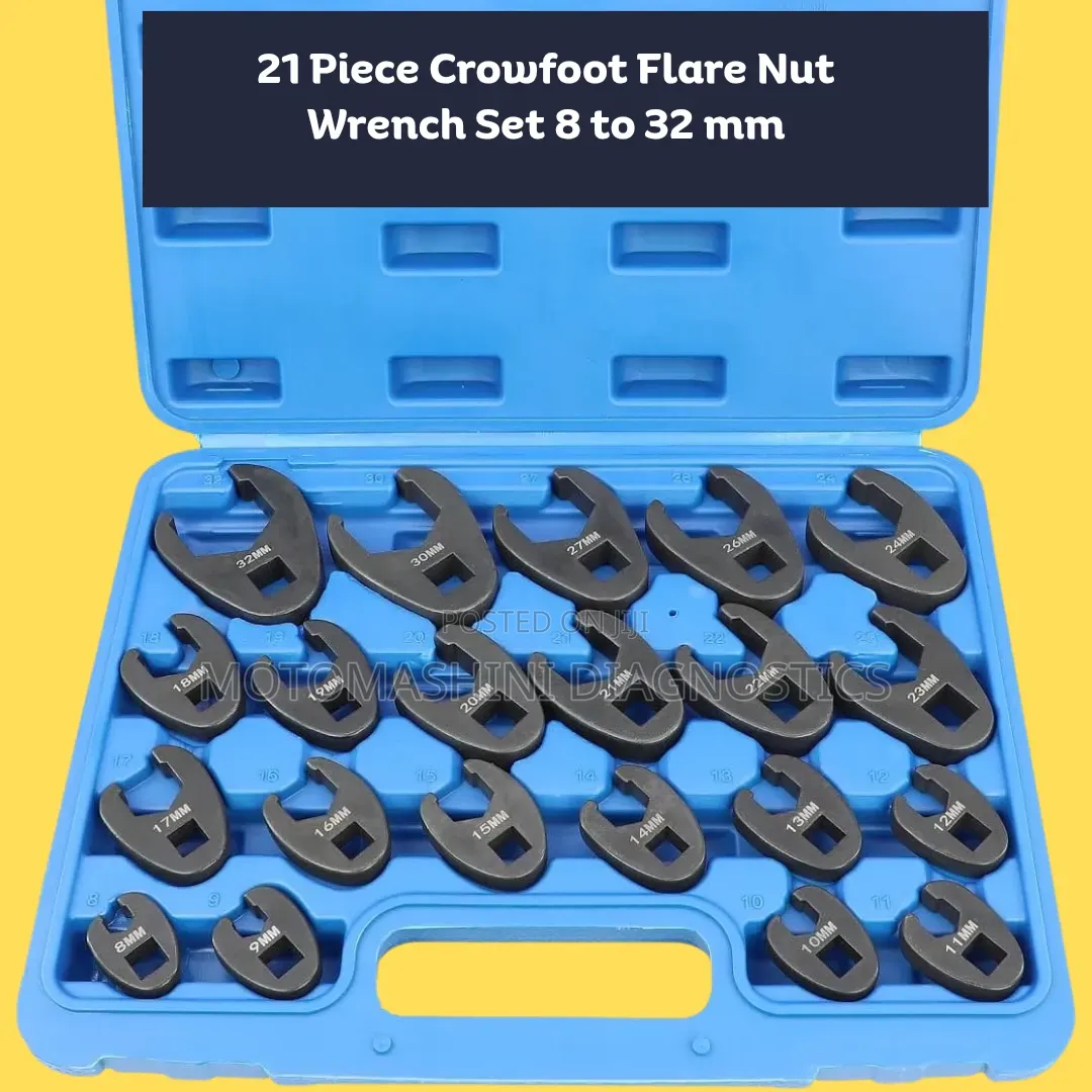 21 Piece Crowfoot Flare Nut Wrench Set 8 to 32 Mm Tool Kit