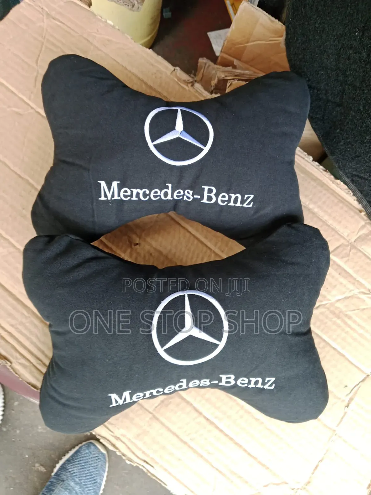 2x Fabric Mercedes Logo Pillow Headrest Pain Relief