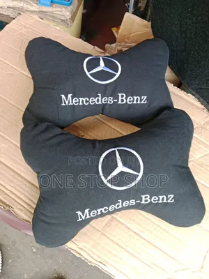 2pc Car Seat Clip.On Neck Pillow With Mercedes White Logo