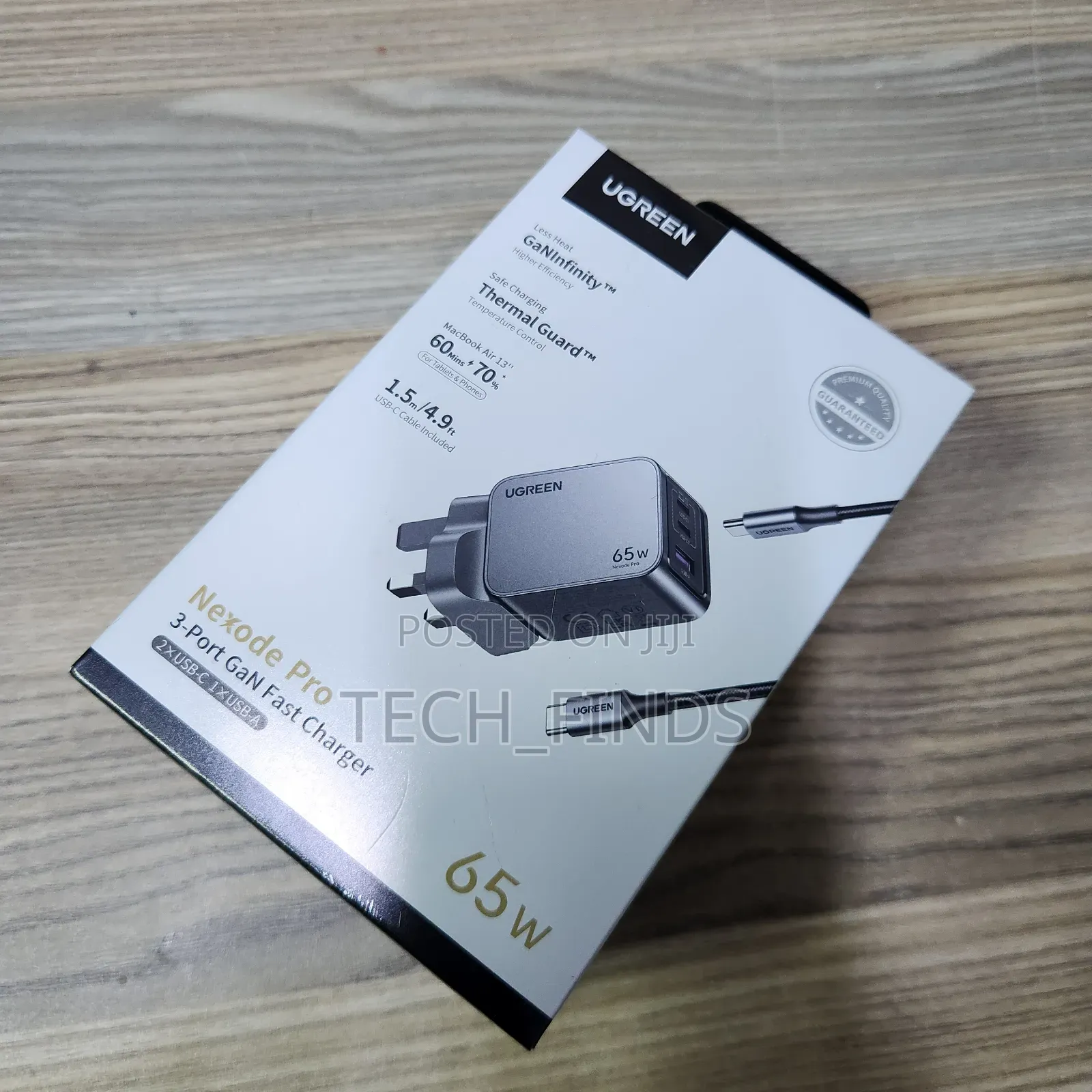 Ugreen Nexode Pro 65w 3-Port Gan Fast Charger Uk Grey+1.5m 100w Cable