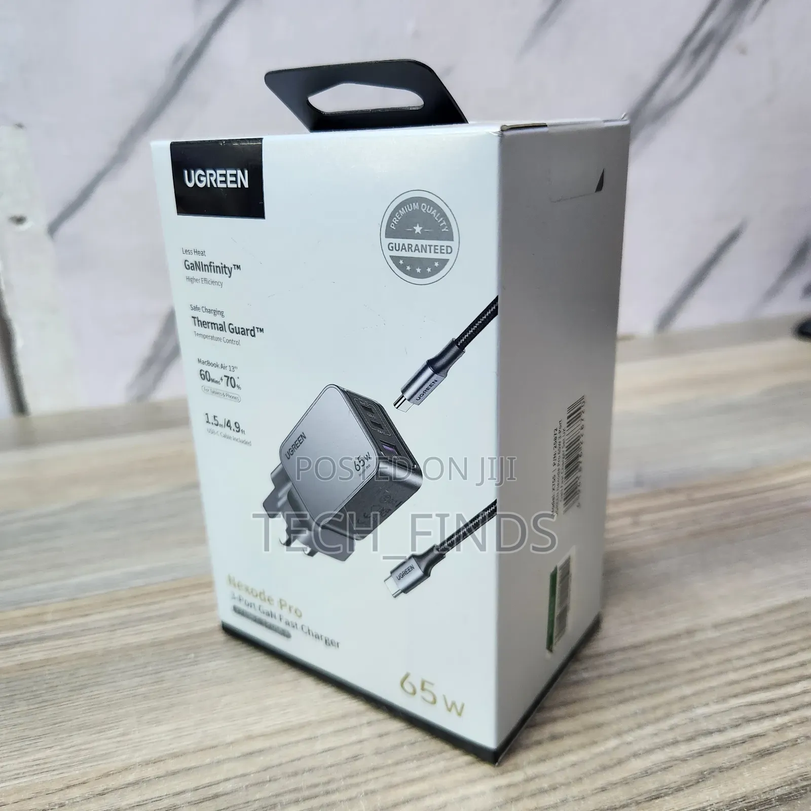 Ugreen Nexode Pro 65w 3-Port Gan Fast Charger Uk Grey+1.5m 100w Cable