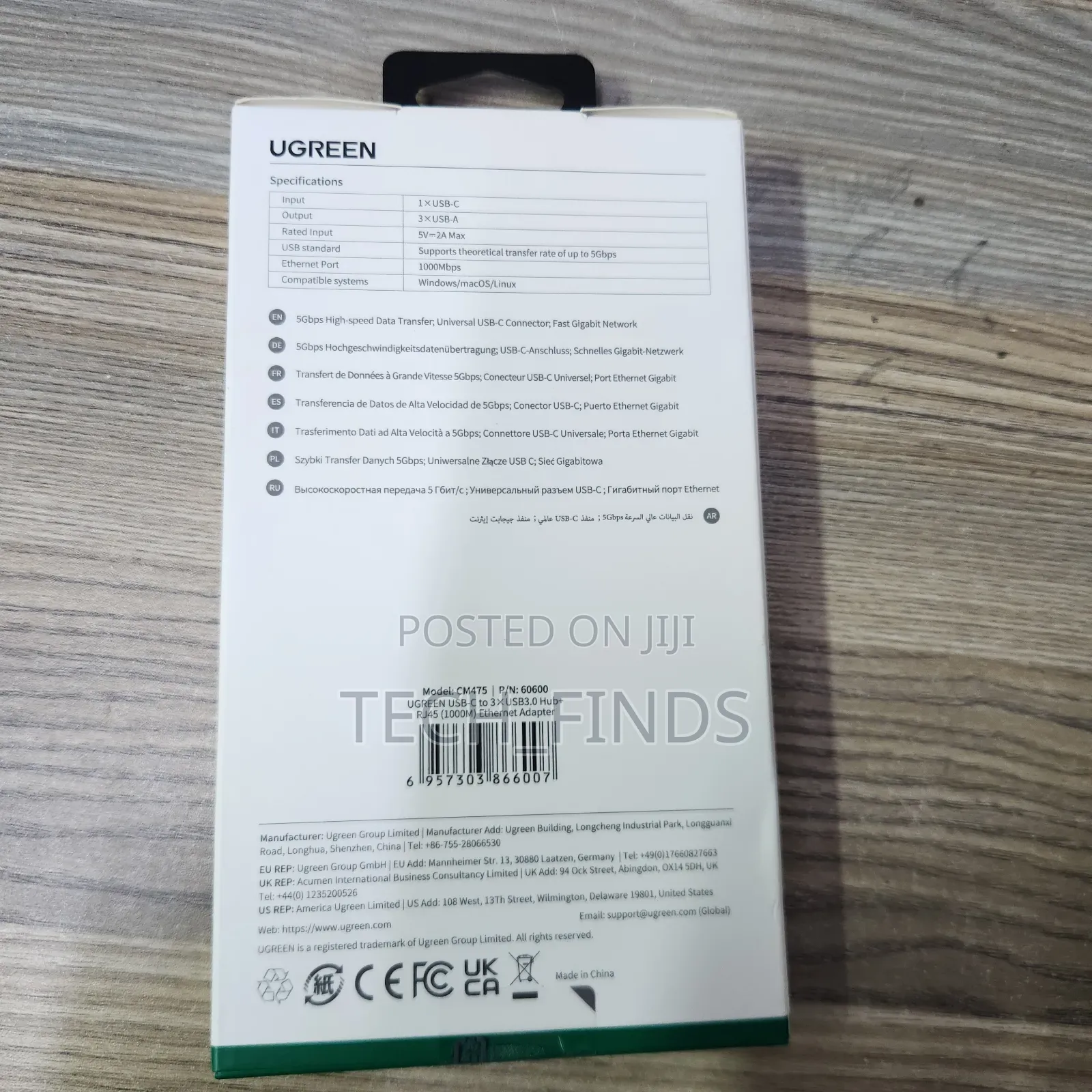 Ugreen Usb-C to Rj45 Gigabit Ethernet + Usb-a 3.0 (3 Ports) Adapter