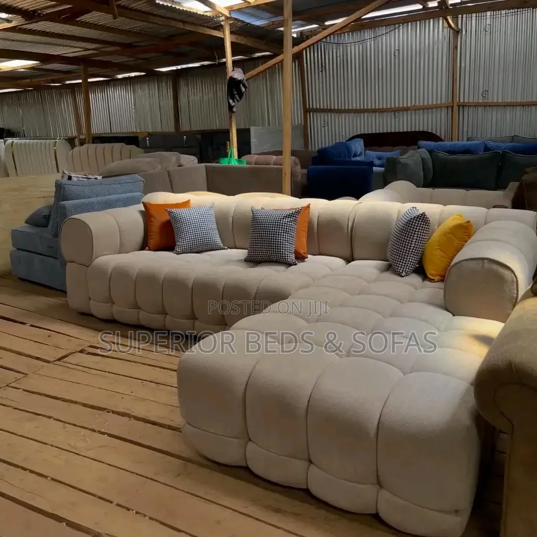 Beige L-Shape Bubble Sofa (6 Seater)