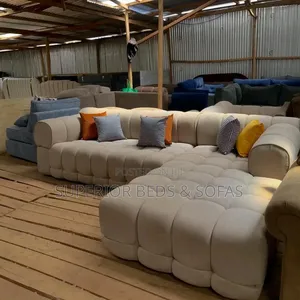 Beige L-Shape Bubble Sofa (6 Seater)
