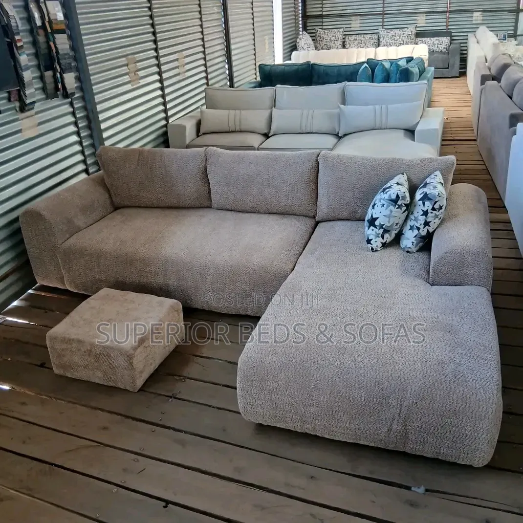 Brown L Shape Sofa (5 Seater)