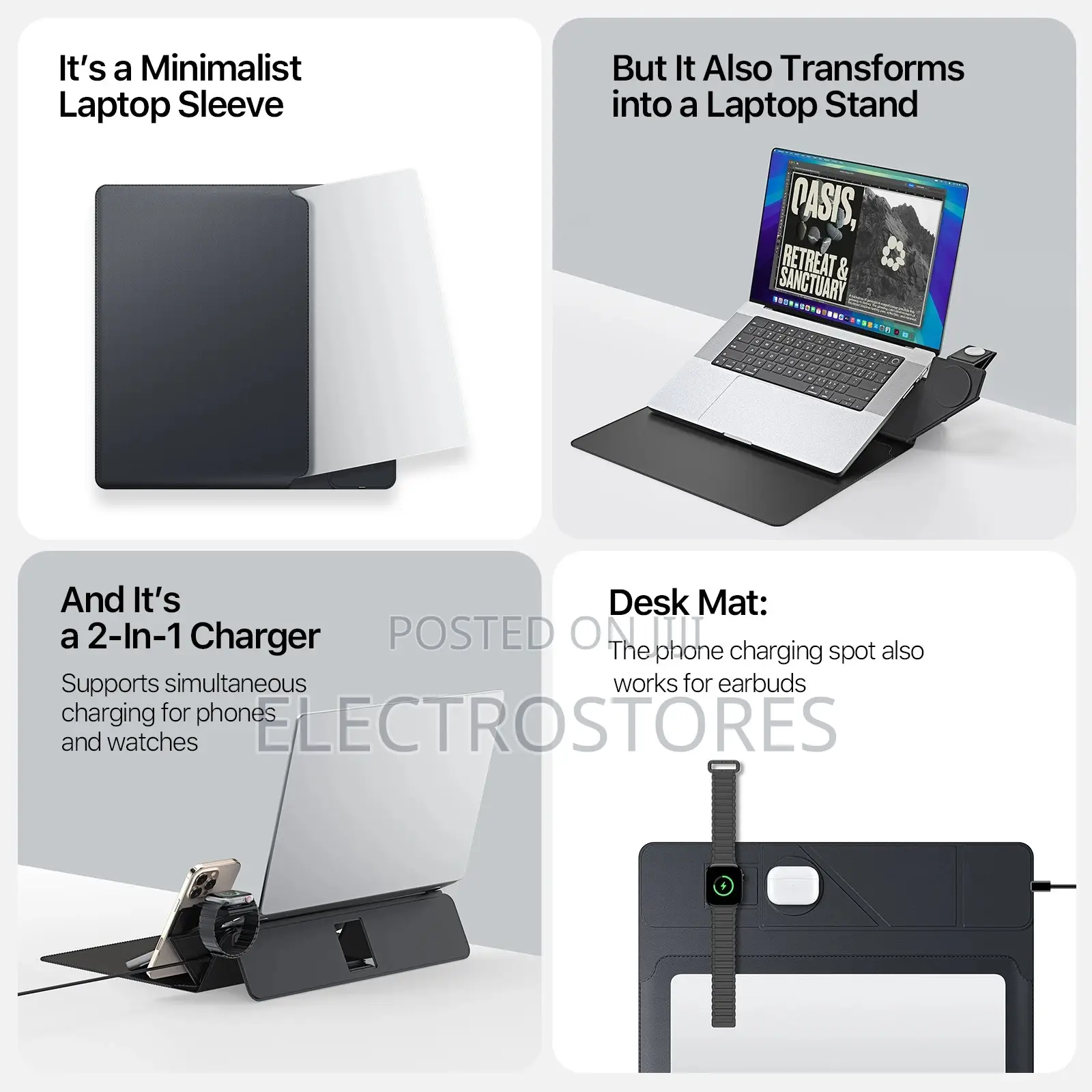 Leather Laptop Bag 13.6 to 14 Inch Wireless Charger Foldable Stand