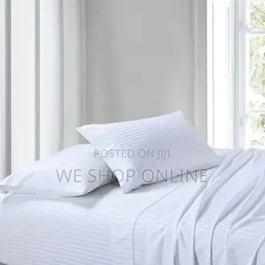 6*7, 2 Cotton Stripped White Bedsheets 2 Pillowcases