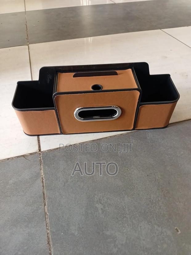 Luxury Car Organizer Console With Tissue Box Holder – Brown Design